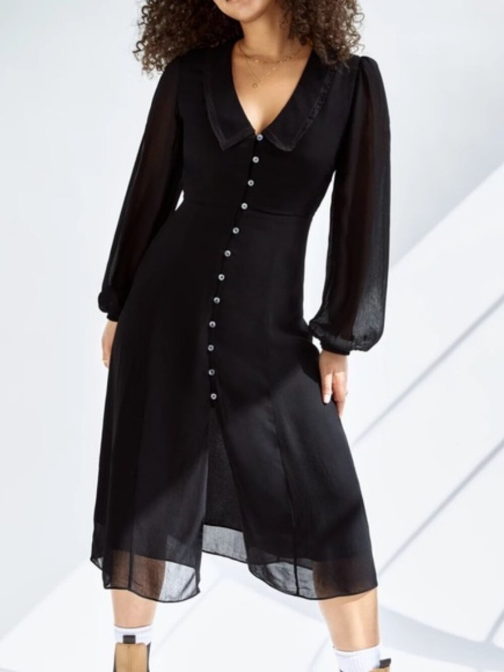 Aritzia Wilfred Elsa Black Collared Midi Dress XXS